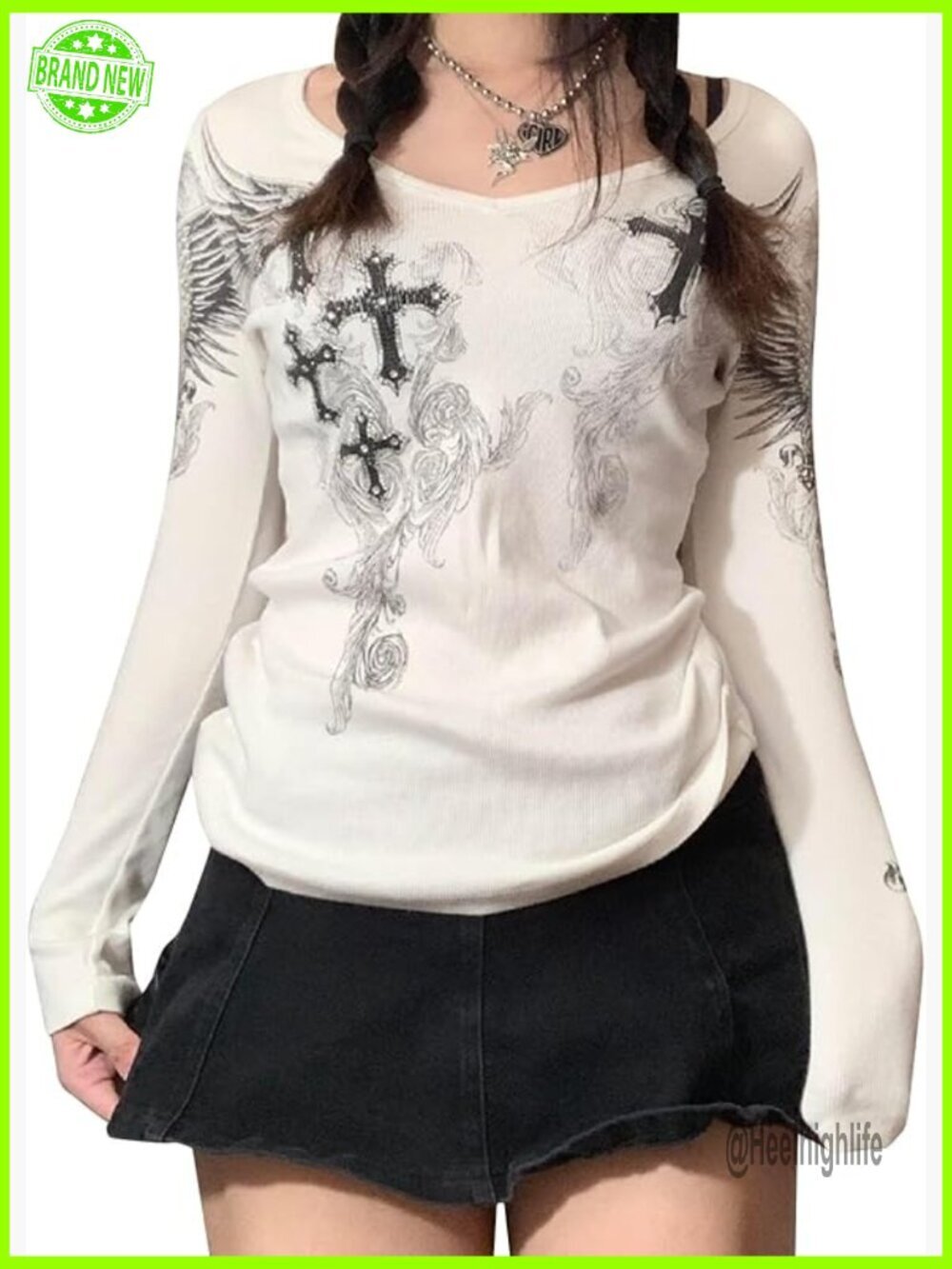 Graphic Long Sleeve Tee Grunge Aesthetic Y2K Top Teen Girls Slim Fit